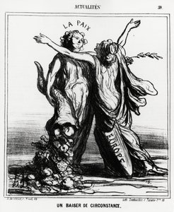 Europe and Peace: A Special Kiss. Illustration by Honore Daumier, Published in Charivari, Dated April 1 by Honoré Daumier