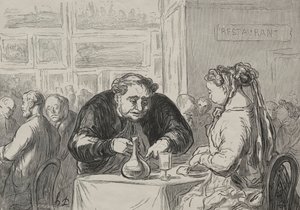 Fine Arts Exhibition: At the Buffet, Love of Art and the Cutlet by Honoré Daumier