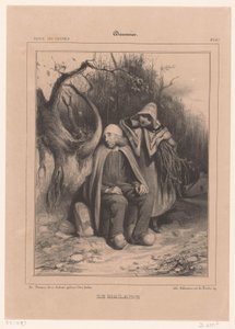 Young woman with sick farmer along a path (The sick one)