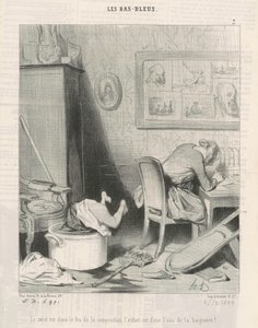 The mother in the fire of composition, the child is in the water of the bathtub! by Honoré Daumier
