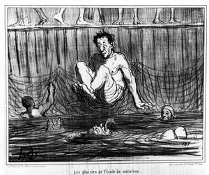 The pleasures of the swimming school (from the series of cartoons on baths and swimming)