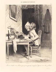 Monsieur Coquelet... shares his... breakfast by Honoré Daumier