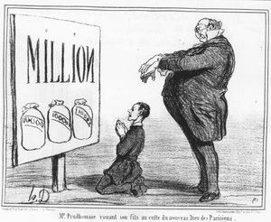 Monsieur Prudhomme Dedicating His Son to the Cult of the New God of Parisians (Series of Cartoons by Honore Daumier, Charivari)