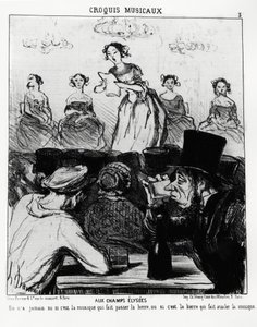 Musical sketches: at Champs Elysees, we never knew whether it is music that makes beer pass or beer that makes music swallow. Illustration by Honore Daumier, published in Charivari, dated 12 February 1852 by Honoré Daumier
