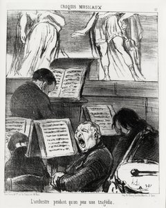 Musical sketches: the orchestra while playing a tragedy. Illustration by Honore Daumier, published in 