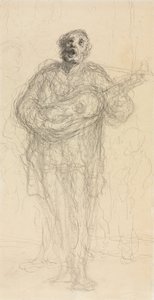 Singing Guitarist (recto), Reclining Woman Leaning on Her Arm (verso) by Honoré Daumier