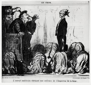 The American Envoy Getting an Audience from the Emperor of China. In Series En Chine, Illustration by Honore Daumier, Published in Charivari, Dated October 21