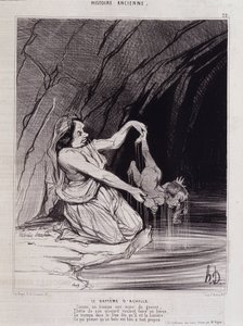 The Baptism of Achilles - in Charivari c.1840 by Honore Daumier
