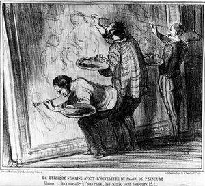The Last Week Before the Opening of the Salon de Peinture. From Courage to Work, Friends Are Always There!... Taken from Paintings and Salons, Cartoon Series by Honore Daumier. Charivari