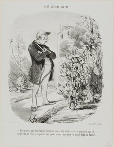 "- Dire pourtant que mes dahlias continuent encore cette année à être du ponceau le plus vif." Plate 6 from Tout Ce Qu