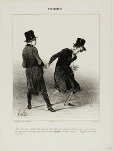 "- How do you know that I am a widower? After twenty years of forced labour, not marriage, I am slowly starting to pull myself together again, and there you are, proposing me a second marriage! Ragoulet, would you please stop holding my hand!", plate 10 by Honoré Victorin Daumier