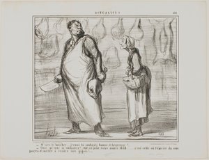 Mister butcher, I wish you a happy and healthy New Year... What? This is going to be a nice one, this 1858... every grocer around the corner will be able to sell my mutton!, plate 481 from Actualités
