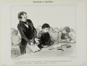 "- Now I understand why this chap was so quiet all the time..... instead of reading quietly in his Greek dictionary, he was indulging in a novel by de Kock.... Oh my God.... where is this all going to end!!," plate 22 from Professeurs Et Moutards by Honoré Victorin Daumier