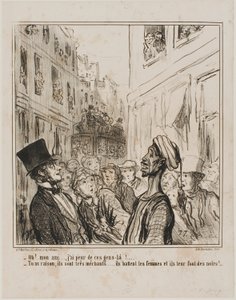 "- Oh, my friend... I am afraid of these people there." Plate 101 from Actualités by Honoré Victorin Daumier