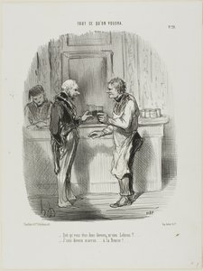 "- Whatever became of you, Mr. Brown? - I became an unlicensed broker at the Stock Exchange...," plate 29 from Tout Ce Qu