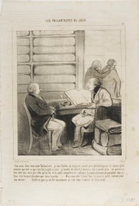 “- Yes, my dear Badoulard... I will open a department store even more philanthropic and greater than anything that existed up to now.... it will carry the complete set of articles at half price... someone can come in as naked as a new born baby and leave f by Honoré Victorin Daumier