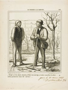 "You seem to enjoy doing my work. In exchange, I could offer doing your job: I will go for a ride in your coach!" plate 249 from Les Parisiens A La Campagne by Honoré Victorin Daumier