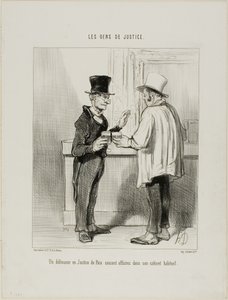 A defence lawyer at the Court of Arbitration discussing business at his usual office premises, plate 27 from Les Gens De Justice