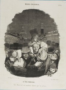 At the Fireworks Display. A father is a draft horse, provided by nature, plate 33 from Moeurs Conjugales and plate 14 in Actualités by Honoré Victorin Daumier