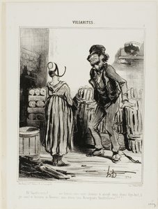 Ha! Dammmmmnit wife... how much funnn we had when we were eighteen.... no men no women..... just us people from Auvergne, plate 5 from Vulgarités by Honoré Victorin Daumier