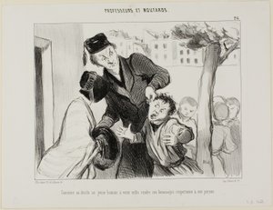 How to Convince a Young Man to Finally Learn to Pay his Respects to his Parents, plate 26 from Professors and Rascals by Honoré Victorin Daumier