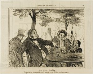 On the Champs-Elysees. Tasting of the industrial products of different brewers, plate 18 from The Universal Exhibition by Honoré Victorin Daumier