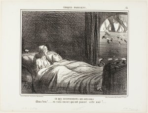 One of the Disadvantages of Living in the Basement. “Look, here are some more that grew last night...,” plate 15 from Croquis Parisiens by Honoré Victorin Daumier