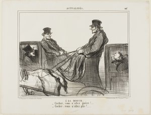 Paid By the Minute. Driver, you are hardly moving! - Driver, you are not moving at all!, plate 447 from Actualités by Honoré Victorin Daumier