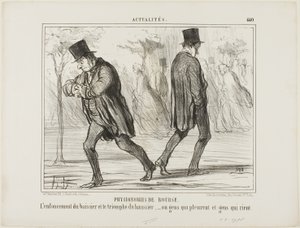 Physiognomy of the Stock Exchange. The despair of the baissier and the triumph of the haussier - or crying and laughing, plate 440 from Actualités by Honoré Victorin Daumier