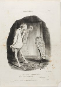 The Gown Falls, Man Remains, and the Legs are Shaking. (J.B. Rousseau), plate 10 from Coquetterie by Honoré Victorin Daumier