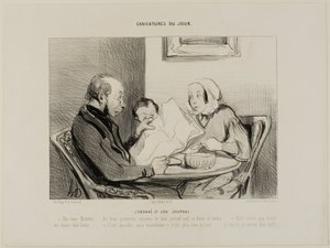 The Subscriber and His Newspaper. "- Listen darling, the first three columns of my morning paper are completely empty! It seems that they must have really said some nasty things. - May quite well be, but now that you mention it, to write nothing at all, I by Honoré Victorin Daumier