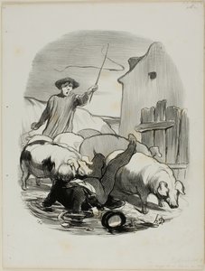The Danger of Being Caught in a Steeple Chase, Plate 12 from Pastorales by Honoré Victorin Daumier