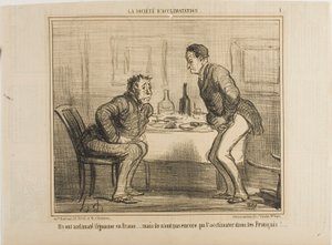 They succeeded in acclimatizing the Indian potato to the French climate, but it is still a problem to acclimatize the French to the Indian potato!, plate 1 from The Society of Acclimatization by Honoré Victorin Daumier