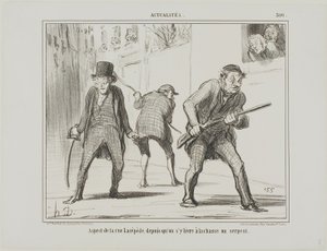 View of rue Lacépède during the hunt for a serpent, plate 500 from Actualités by Honoré Victorin Daumier