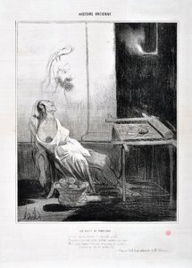 Artwork by Honore Daumier (1808-1879) Charivari dates from 1842: Serie HISTORIE ANCIE Les Nuits de Penelope De son spooux absent l