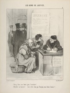 "Do you have to write a letter to soften him?... Soften a bailiff!..you are not French, my good man?....", plate 5 from Les Gens de Justice by Honoré Daumier