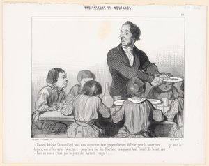 Monsieur Adophe Chamouillard, you will therefore perpetually show difficulty for food... I declare to you, you are nothing but a Sybarite... learn that the Spartans ate black broth all year... by Honoré Daumier