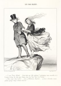 Oh, my idolized Victor ... I have a poetic idea!! Let us throw ourselves together and at once from this grey cliff into the blue waves of the Ocean! ... Drown ourselves in the sea! ... We shall think about it, Anastasie, ... I insist on going down further by Honoré Daumier
