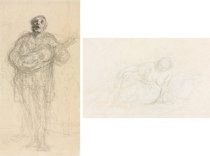 Singing Guitarist (recto); Reclining Woman Leaning on Her Arm (verso) by Honoré Daumier