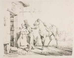 A Hussar Embracing a Servant by Emile Jean Horace Vernet