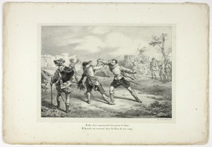 Finally, with a mortal blow, he pierces his side... by Horace Vernet