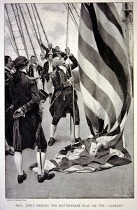 John Paul Jones raising the American Rattlesnake flag on the Alfred