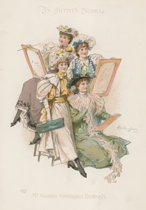 Group of Four Well-Dressed Women Holding Drawing Boards