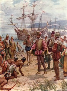 Sir Walter Raleigh landing in Virginia by Howard Davie
