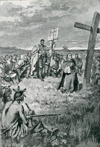 Jacques Cartier Setting up a Cross at Gaspe, illustration from 