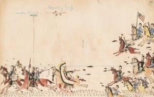Under Cloud and Howling Wolf fight with Gen. Sully in 1868, 7th Cavy near the Present Camp Supply, 1874-75 by Howling Wolf