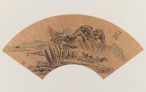 Landscape painted on a fan