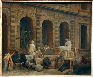 The Antique Drawer in Front of the Petite Galerie of the Louvre by Hubert (circle of) Robert