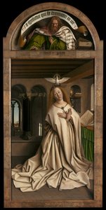 Lunette: The Prophet Micah. Lower panel: Virgin Annunciate, from the exterior of the right panel of the Ghent Altarpiece