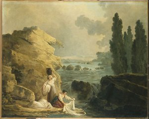 Washerwomen by a Cascade by Hubert Robert